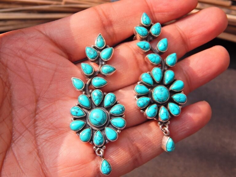 Turquoise Gemstone Earring Studs, Silver Earring, Jewelry, Sterling Silver earring Gift, 925k, Handmade Earring Green gemstone Earring Stud E0673-GS