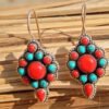 Turquoise, Coral, Earring,925 Sterling Silver Earring,Gift, Handmade Earring, Turquoise,Coral, Earring E0020-GS