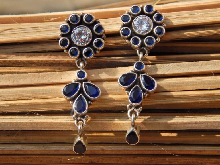Blue Onyx Earring Stud ,925 Sterling Silver Earring Stud, Gift, Handmade Earring, Gemstone Blue Onyx, Zircon Earring Stud E0800-GS