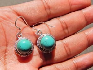 Natural Turquoise Earrings 925 Sterling Silver Jewelry, Handmade Earring, Minimalist Earring, Round Shape Earring, Drop Earring, Gift Item E0093-GS