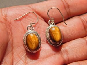 Tiger Eye Earring ,925 Sterling Silver Jewelry With Gemstone Tiger Eye Earring Cabochon- Gift item  E0092-GS