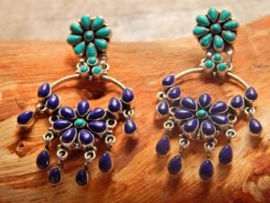 Lapis Lazuli, Turquoise Earring stud, Silver Earring,925 Sterling Silver Jewelry earring with gemstone turquoise cabochon for Girls & women E0064-GS