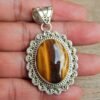 Tiger Eye Pendant 925 Sterling Silver Jewelry- Gemstone Tiger Eye-Cabochon Handmade- For Girls & Women Gift Pendant P0056-GS