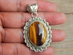 Tiger Eye Pendant 925 Sterling Silver Jewelry- Gemstone Tiger Eye-Cabochon Handmade- For Girls & Women Gift Pendant P0056-GS