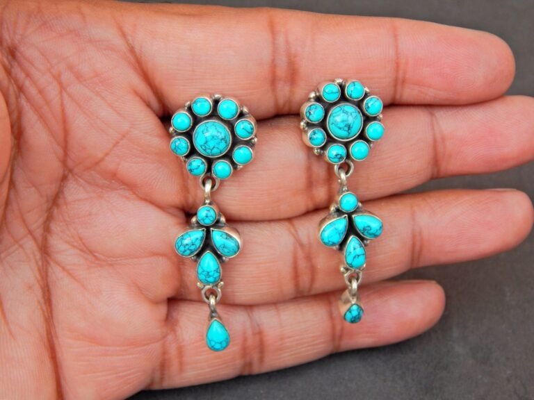 Turquoise Gemstone Earring Studs, Silver Earring, Jewelry, Sterling Silver earring Gift, 925k, Handmade Earring, gemstone Earring Stud E0729-GS