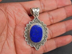 Lapis Lazuli Pendant-925 Sterling Silver Jewelry- Gemstone Lapis Lazuli-Cabochon Handmade- For Girls & Women Gift Pendant P0036-GS