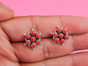 Natural Coral Earrings, Stud Earrings, Dainty Minimalist Earrings, Delicate Small Earrings, 925 Sterling Silver, Simple Handmade Earrings E0088-GS