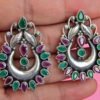 Ruby, green onyx Earring Stud ,925 Sterling Silver Jewelry earring with gemstone Ruby, Handmade earring Gift for Girls & Women E0197-GS