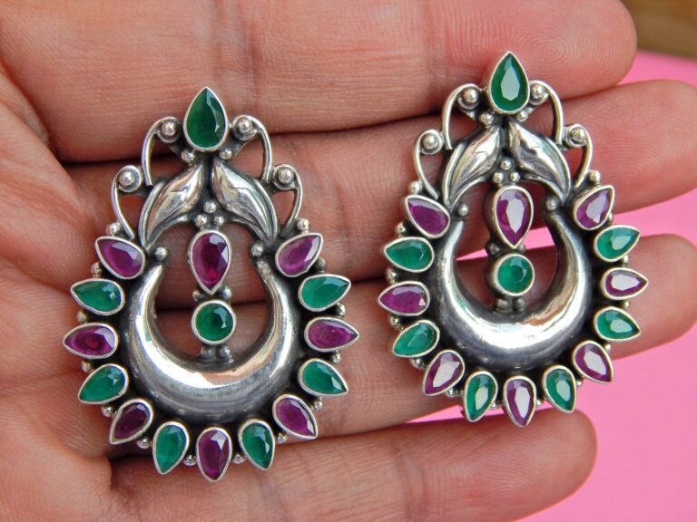 Ruby, green onyx Earring Stud ,925 Sterling Silver Jewelry earring with gemstone Ruby, Handmade earring Gift for Girls & Women E0197-GS