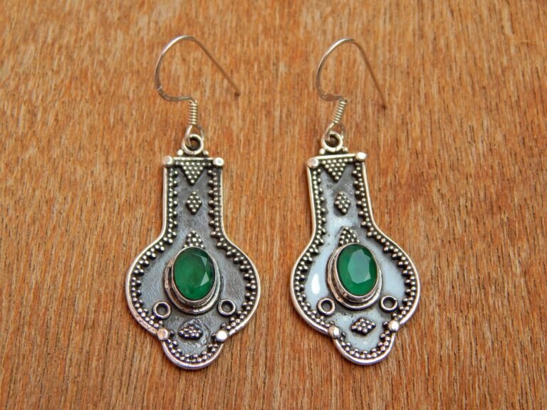 Green onyx Earring , 925 Sterling Silver , Gemstone Earring , Vintage Earring , Handmade Earring , Onyx Earring , Silver Earring , Gift Item E0096-GS