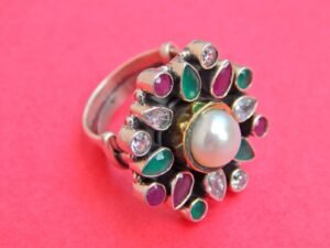 Natural Ruby, Emerald, Pearl Rings,925 sterling Silver Jewelry ring with gemstone Ruby, Emerald Faceted for Girls & Women gift item R0325-GS
