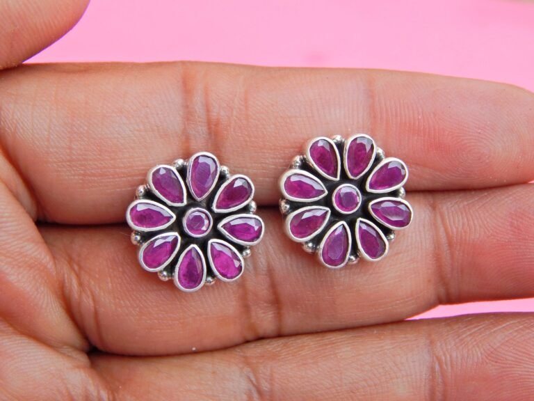 Ruby Earring Stud ,925 Sterling Silver Jewelry earring with gemstone Ruby, Handmade, Gift for Girls & Women E0597-GS