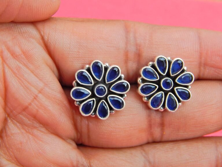 Blue sapphire, Earring Stud ,925 Sterling Silver Earring Stud, Gift, Handmade Earring, Gemstone Blue sapphire, Earring Stud E0609-GS