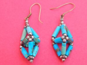 Natural Turquoise Earring ,925 Sterling Silver Jewelry earring with gemstone turquoise for Girls & women, handmade earring, beaded earring E0078-GS