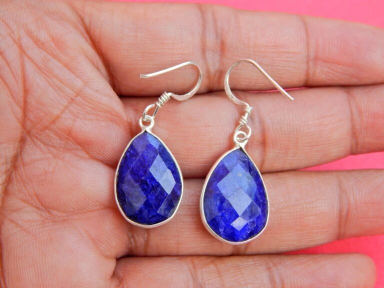 Blue sapphire, Earring ,925 Sterling Silver Earring Stud, Gift, Handmade Earring, Gemstone Blue sapphire, Earring E0833-GS