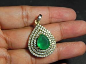 Natural Green onyx, zircon Gemstone Pendant ,Silver Pendant, Jewelry, Sterling Silver Pendant Gift, 925k, Handmade Green gemstone Pendant P0067-GS