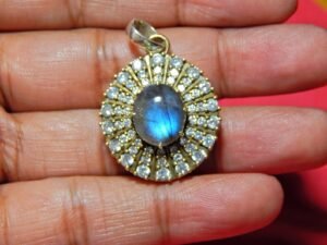 100% Natural Quality Labradorite 925 Sterling Silver Zirconia Pendant Handmade Partywear Jewelry for Women Wanderlust Pendant Gift for Mom P0046-GS