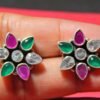 Ruby, Green Onyx, Zircon Earring Stud ,925 Sterling Silver Earring Stud, Gift, Handmade Earring, Gemstone Ruby Green Onyx Stud E0221-GS