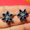 Blue sapphire, Zircon Earring Stud ,925 Sterling Silver Earring Stud, Gift, Handmade Earring, Gemstone Blue sapphire, Earring Stud E0781-GS