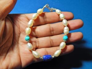 Pearl, Turquoise And Lapis Lazuli Bracelet-925 Sterling Silver Jewelry Bracelet-fine Bracelet, For Girls & Women Gift item BR0136-GS