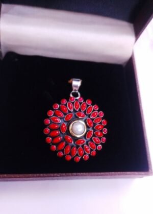 925 sterling SILVER Italian NATURAL CORAL gem stone handmade pendant necklace tribal Turkoman necklace gem stone pendant P0066-GS