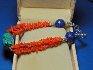 Natural Turquoise, Lapis, Coral Bracelet-925 Sterling Silver Jewelry With Gemstone Coral Bracelet- For Girls & Women Gift item BR0138-GS