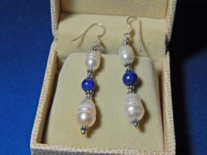 Natural Pearl, Lapis Lazuli Earring ,Lapis Lazuli Beads 925 Sterling Silver Earring gift for her handmade earring E0011-GS
