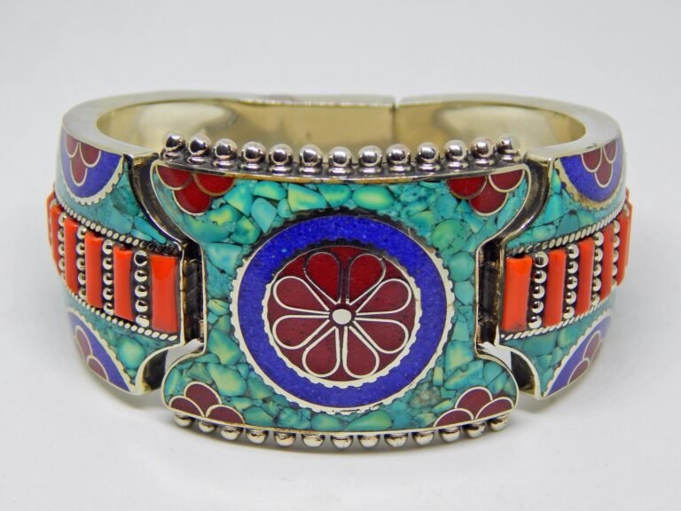 Coral, Turquoise And Lapis Lazuli Gemstone Bangle For Girls And Women ,Gift Item B0049-GS