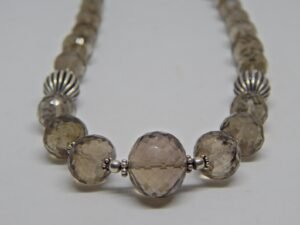 Genuine Sparkling Smoky And Lemon Quartz Beaded Necklace, 925 Sterling Silver Jewelry, Gift For her, Natural Gemstone Jewelry NL0102-GS