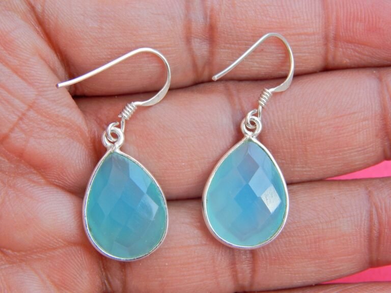 blue onyx Gemstone earring, Silver jewelry,925 Sterling Silver earring, Gift, Handmade earring, blue onyx Gemstone earring E0478-GS