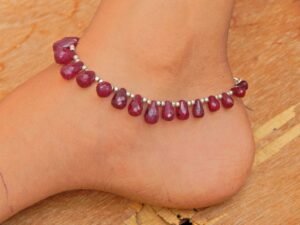 Natural Ruby Beaded Anklet | 925 Sterling Silver Anklet | Ruby Anklet | Beaded Anklet | Ruby Drop Anklet | Handmade Anklet | Silver Anklet R0184-GS