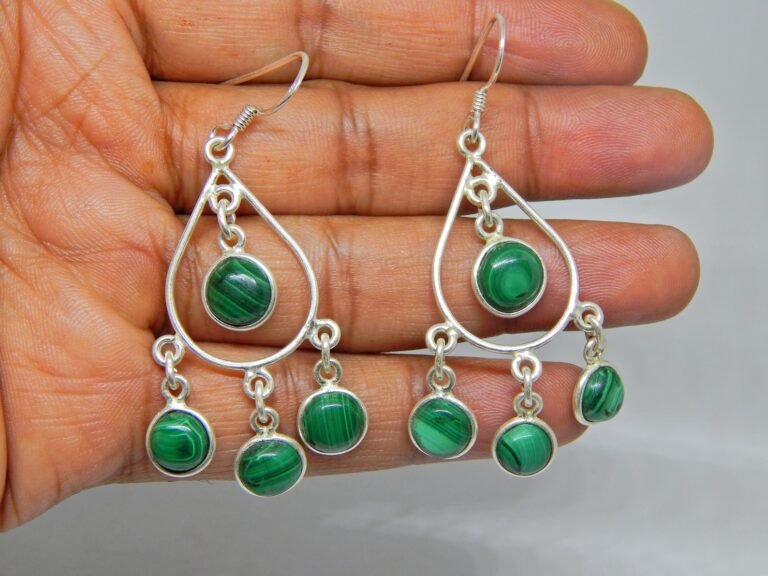 Natural Malachite Earring-925 Sterling Silver Jewelry- Gemstone Malachite Cabochon Handmade- For Girls & Women Gift for her E0676-GS