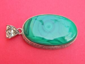 Natural Malachite Pendant-Handmade Silver Pendant-925 Sterling Silver Pendant, Green Oval Pendant-Gift for Mom-Scorpio Birthstone Pendant P0040-GS