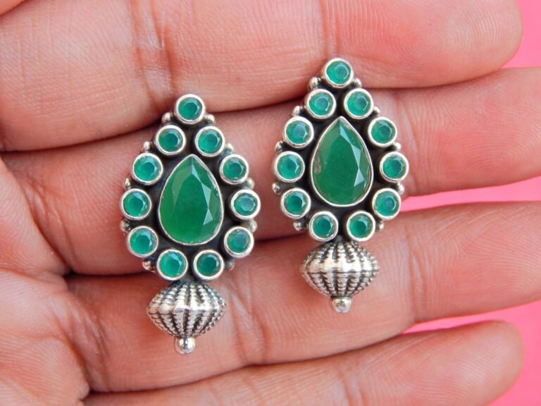 Green Onyx Earring stud-925 Sterling Silver Jewelry earring stud with gemstone green onyx faceted for Girls & Women E0274-GS