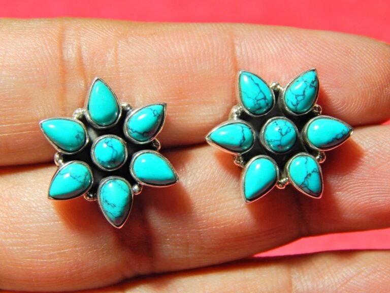 Turquoise earring stud 925 sterling silver jewelry gemstone jewelry handmade earring stud gift for her turquoise cabochon E0101-GS