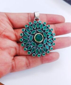 green onyx Pendant-925 Sterling Silver Jewelry- Gemstone green onyx-faceted Handmade- For Girls & Women Gift Pendant P0053-GS