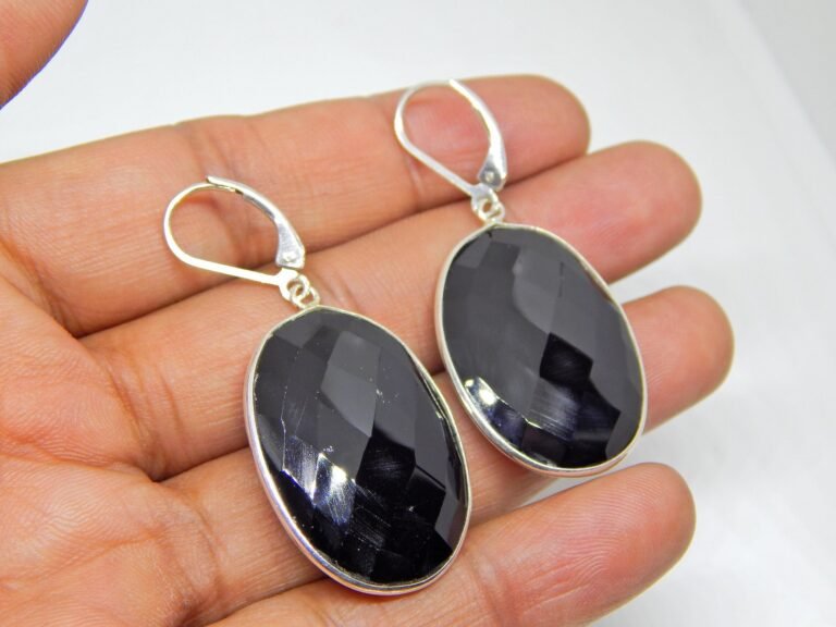 Black Onyx Earring in 925 Sterling Silver, Gemstone Jewelry, Dangle Gemstone Earring, Black earring, Onyx Jewelry, Black Dandle Earring E0702-GS