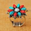 Natural Pearl ,Turquoise and coral Ring in 925 sterling silver, floral ring ,Vintage ring, Pearl Jewelry, Coral Jewelry, Handmade Ring R0231-GS
