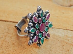 Natural Ruby, Emerald 925 Sterling Silver Ring, Handmade ring, gift item, Pave cut ring, vintage ring, women ring, wedding ring R0202-GS