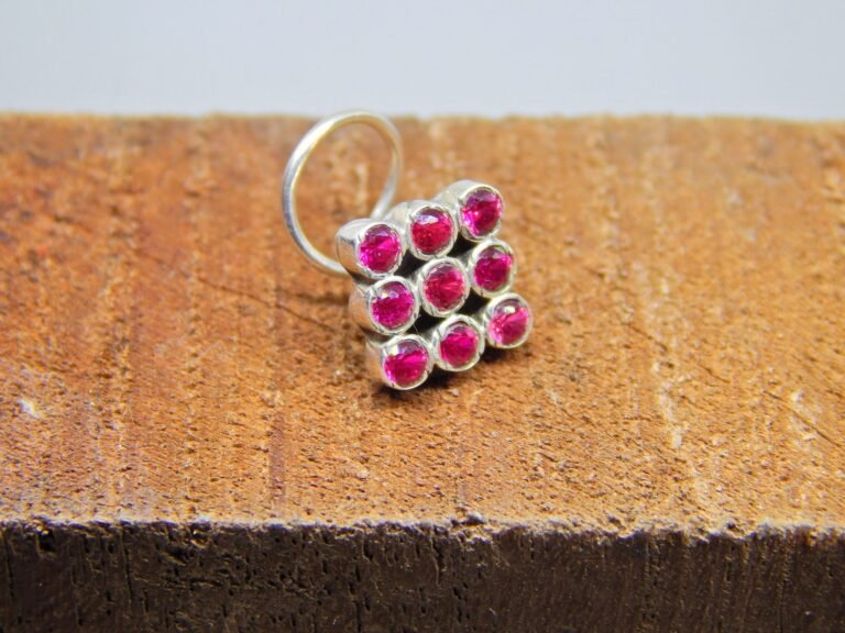 Natural Ruby Nose Stud In 925 Sterling Silver | Silver Nose Ring | Nose Stud | Ruby Nose Ring | Round Nose Stud | Flower Nose Stud NR0007-GS