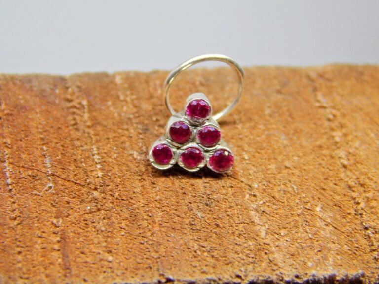 Natural Ruby Nose Stud In 925 Sterling Silver | Silver Nose Ring | Nose Stud | Ruby Nose Ring | Round Nose Stud | Flower Nose Stud NR0008-GS