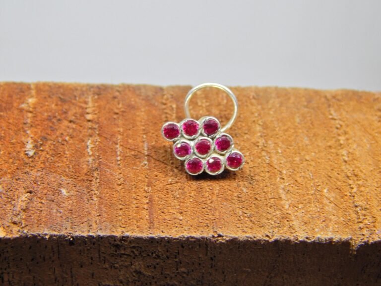 Natural Ruby Nose Stud In 925 Sterling Silver | Silver Nose Ring | Nose Stud | Ruby Nose Ring | Round Nose Stud | Flower Nose Stud NR0006-GS