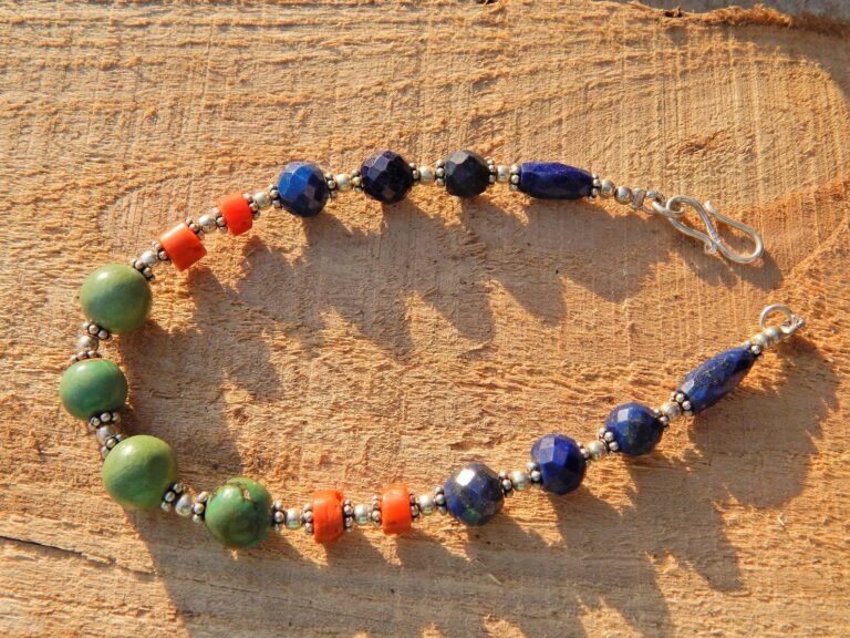 Natural Turquoise, Coral, Lapis Beaded Bracelet-925 Sterling Silver Jewelry, Handmade Bracelet, Antique Bracelet With Natural Gemstones BB0009-GS