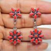 Coral Cabochon Earring stud, 925 Sterling Silver Jewelry With gemstone Coral For Girls & Women Gift item E0036-GS