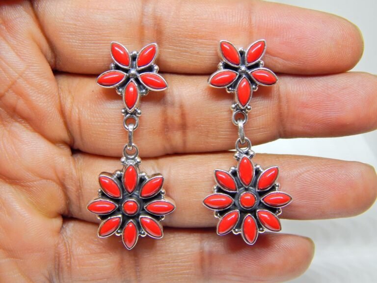 Coral Cabochon Earring stud, 925 Sterling Silver Jewelry With gemstone Coral For Girls & Women Gift item E0036-GS