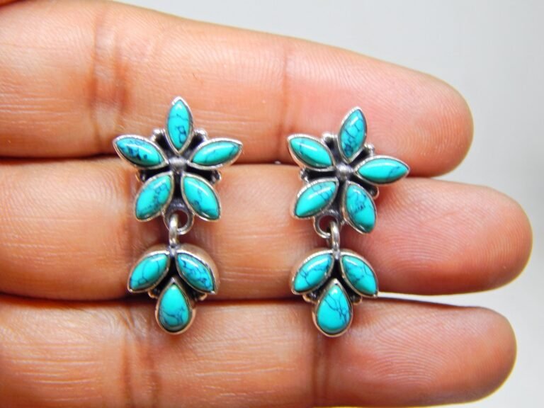 Turquoise Genuine Earring Stud, Turquoise Earring jewelry ,925 Sterling Silver Jewelry earring with gemstone turquoise for Girls & women E0715-GS