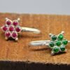 Ruby & Emerald Nose Stud In 925 Sterling Silver | Silver Nose Ring | Emerald Nose Ring | Ruby Nose Ring | Round Nose Stud | Flower Nose Stud NR0003-GS