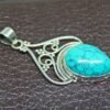 Turquoise Pendant-925 Sterling Silver Jewelry- Gemstone Turquoise-Cabochon Handmade- For Girls & Women Gift Pendant gift for her P0018-GS