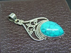 Turquoise Pendant-925 Sterling Silver Jewelry- Gemstone Turquoise-Cabochon Handmade- For Girls & Women Gift Pendant gift for her P0018-GS