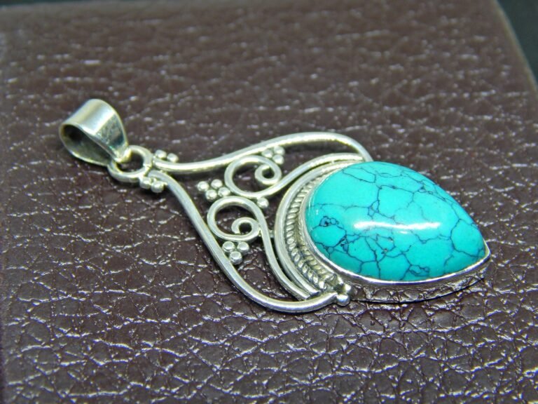 Turquoise Pendant-925 Sterling Silver Jewelry- Gemstone Turquoise-Cabochon Handmade- For Girls & Women Gift Pendant gift for her P0018-GS